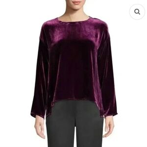NEW Eileen Fisher Velvet Silk Blend Top in Raisin Purple Bracelet Sleeve